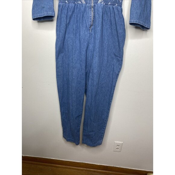 Vintage 80s Denim Jumpsuit Pantsuit Womens Cowboycon Cowboy Carter Embroidered - Picture 3 of 9